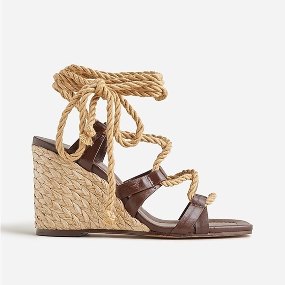 J Crew Made-in-Spain rope lace-up high-heel sandals in leather CA050 - Picture 2 of 5
